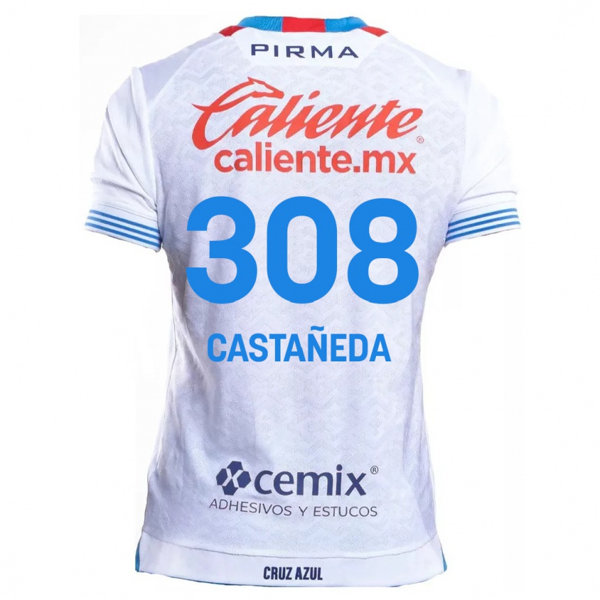 Homme Football Maillot Emiliano Castañeda #308 Blanc Bleu Tenues Extérieur 2024/25