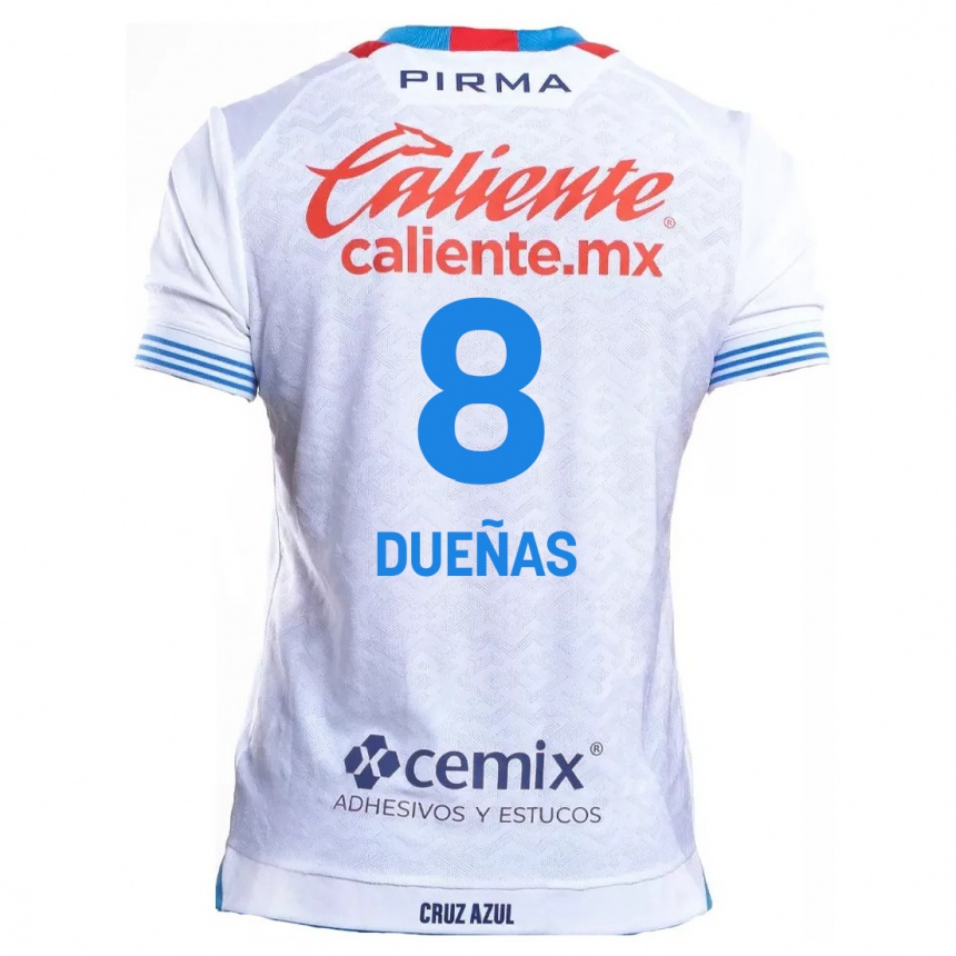 Homme Football Maillot Jesús Dueñas #8 Blanc Bleu Tenues Extérieur 2024/25