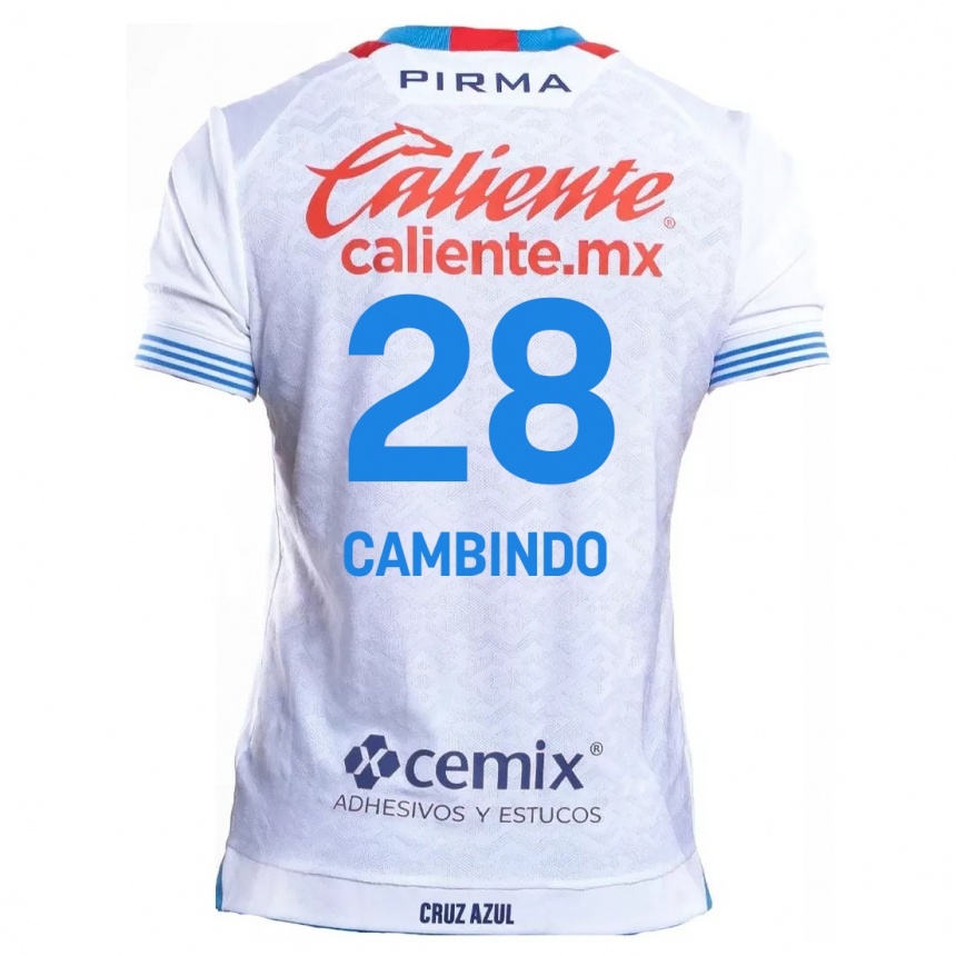 Homme Football Maillot Diber Cambindo #28 Blanc Bleu Tenues Extérieur 2024/25