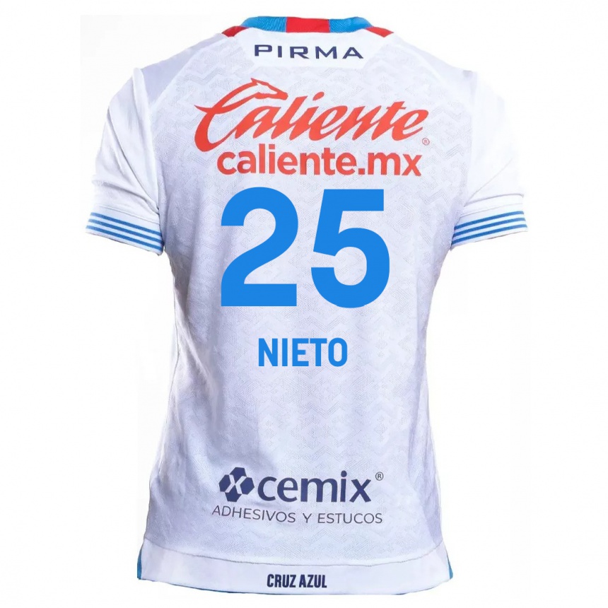 Homme Football Maillot Natsidieli Nieto #25 Blanc Bleu Tenues Extérieur 2024/25