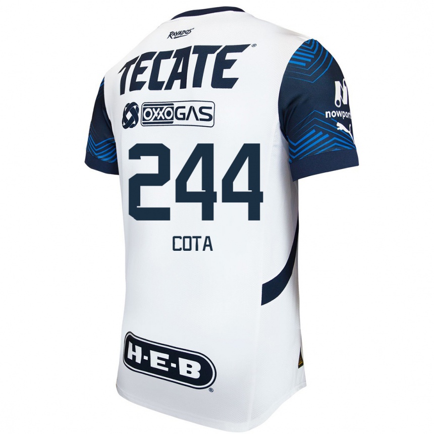 Homme Football Maillot Mario Cota #244 Blanc Bleu Tenues Extérieur 2024/25