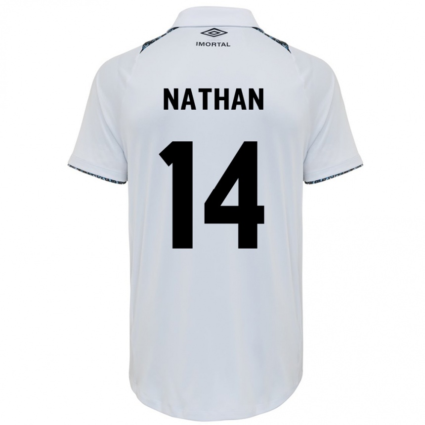 Homme Football Maillot Nathan #14 Blanc Bleu Tenues Extérieur 2024/25