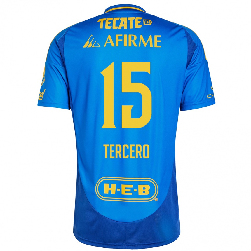 Homme Football Maillot Eduardo Tercero #15 Bleu Jaune Tenues Extérieur 2024/25