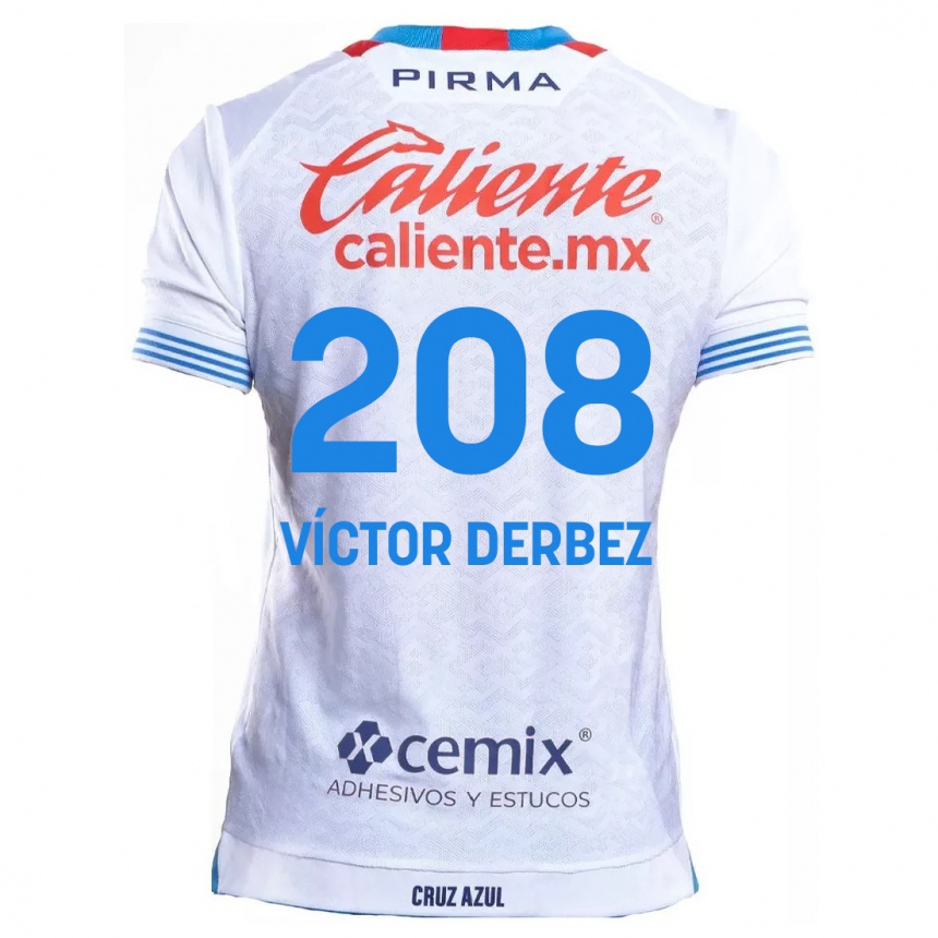 Femme Football Maillot Louis Víctor Derbez #208 Blanc Bleu Tenues Extérieur 2024/25