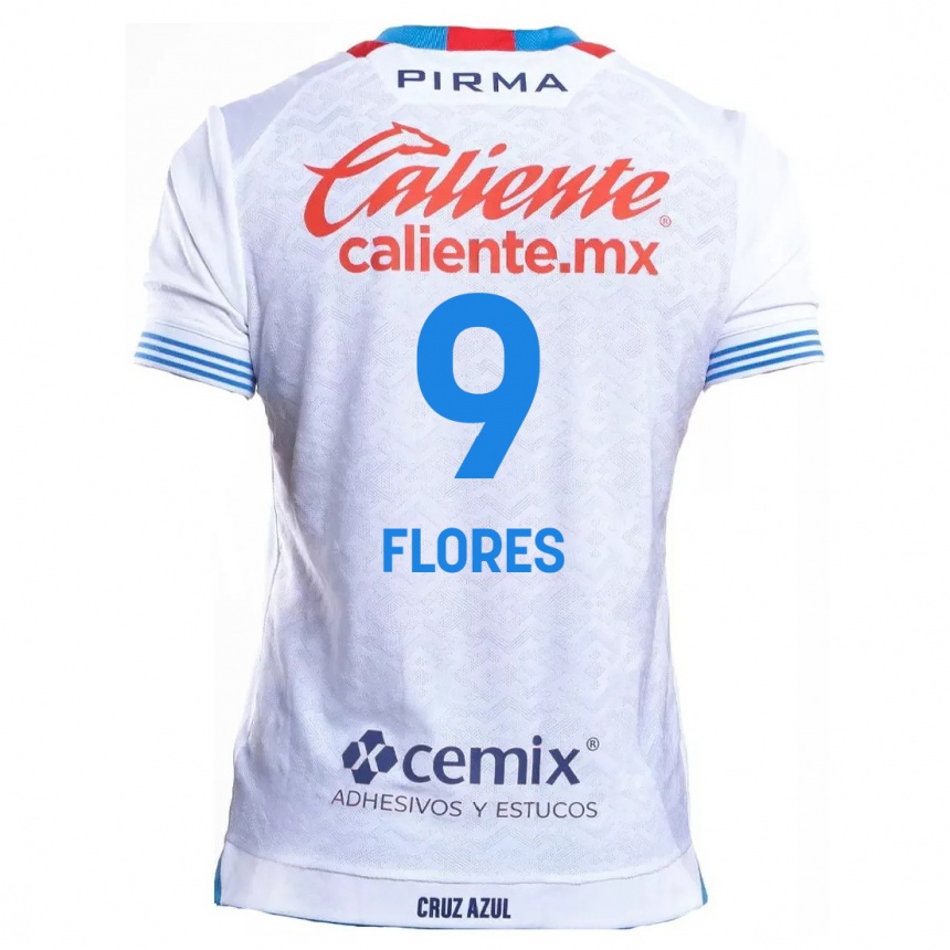 Femme Football Maillot Daniela Flores #9 Blanc Bleu Tenues Extérieur 2024/25