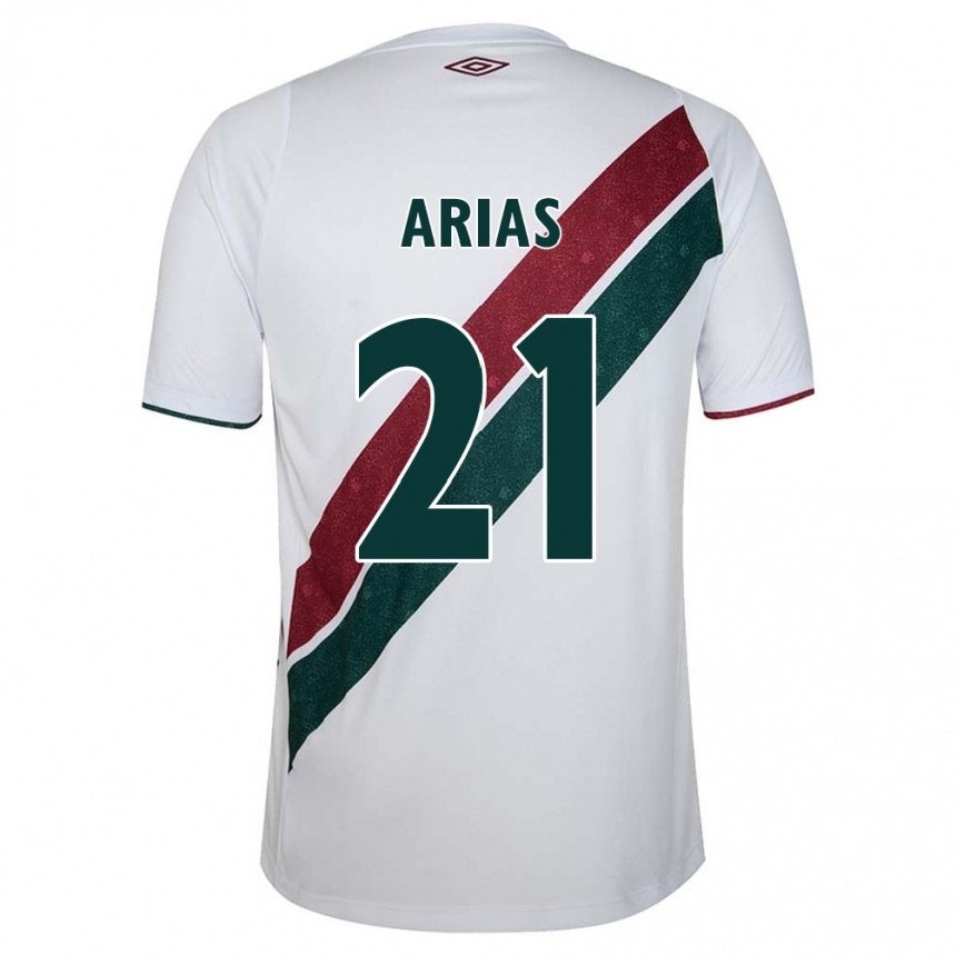 Femme Football Maillot Jhon Arias #21 Blanc Vert Bordeaux Tenues Extérieur 2024/25