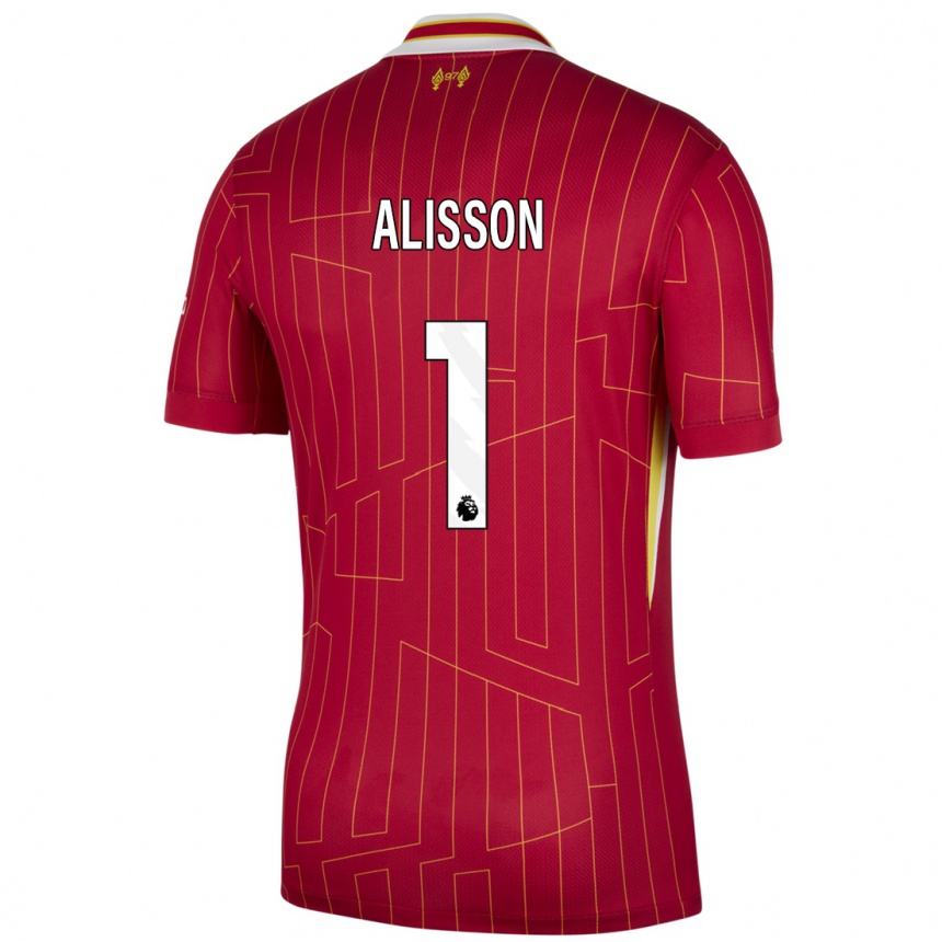 Enfant Football Maillot Alisson #1 Rouge Jaune Blanc Tenues Domicile 2024/25