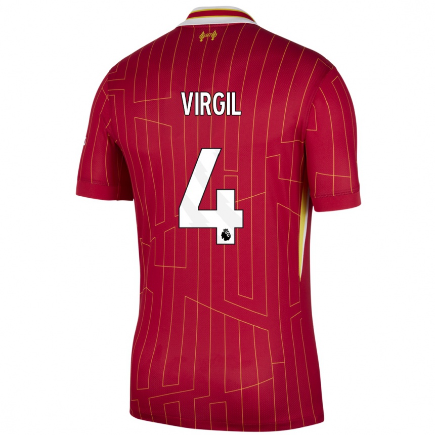 Enfant Football Maillot Virgil Van Dijk #4 Rouge Jaune Blanc Tenues Domicile 2024/25