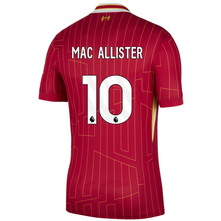 Enfant Football Maillot Alexis Mac Allister #10 Rouge Jaune Blanc Tenues Domicile 2024/25