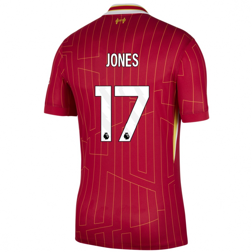 Enfant Football Maillot Curtis Jones #17 Rouge Jaune Blanc Tenues Domicile 2024/25