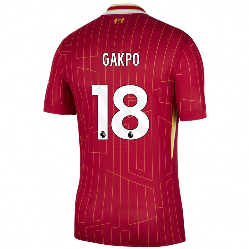 Enfant Football Maillot Cody Gakpo #18 Rouge Jaune Blanc Tenues Domicile 2024/25