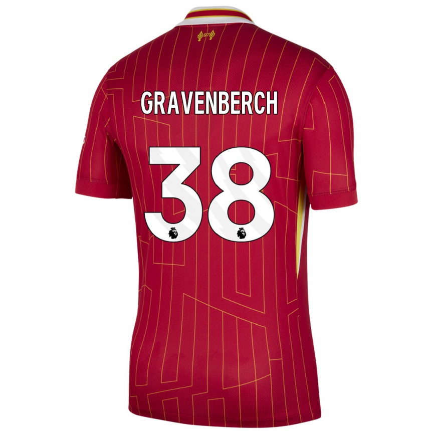 Enfant Football Maillot Ryan Gravenberch #38 Rouge Jaune Blanc Tenues Domicile 2024/25