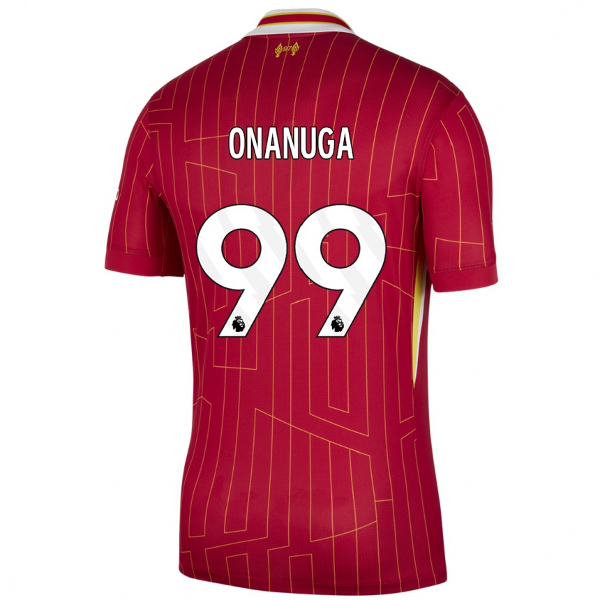 Enfant Football Maillot Fola Onanuga #99 Rouge Jaune Blanc Tenues Domicile 2024/25