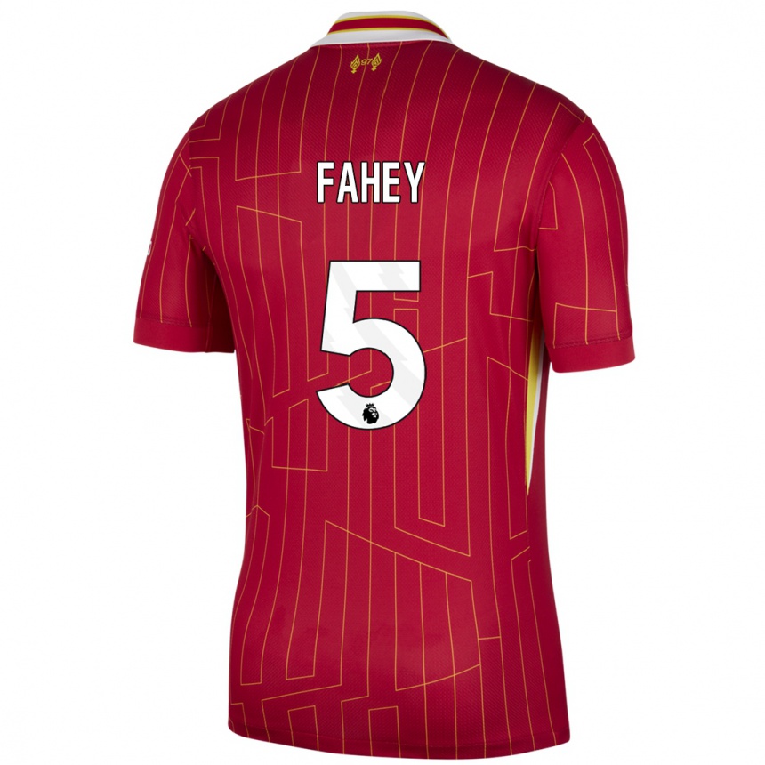 Enfant Football Maillot Niamh Fahey #5 Rouge Jaune Blanc Tenues Domicile 2024/25