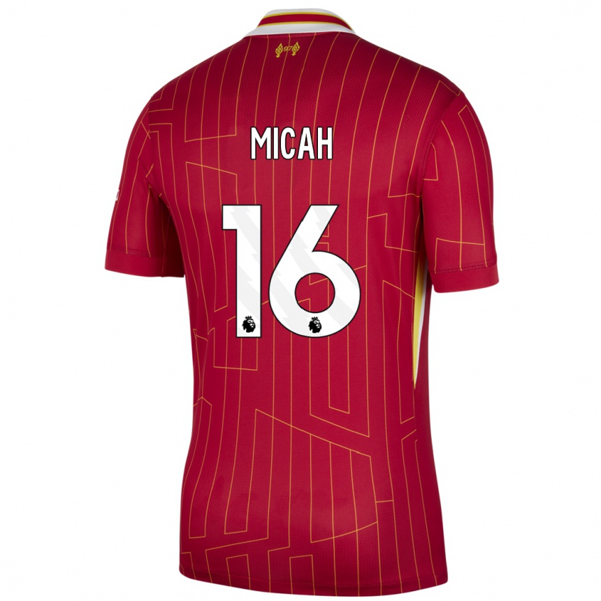 Enfant Football Maillot Teagan Micah #16 Rouge Jaune Blanc Tenues Domicile 2024/25