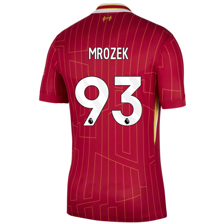 Enfant Football Maillot Fabian Mrozek #93 Rouge Jaune Blanc Tenues Domicile 2024/25