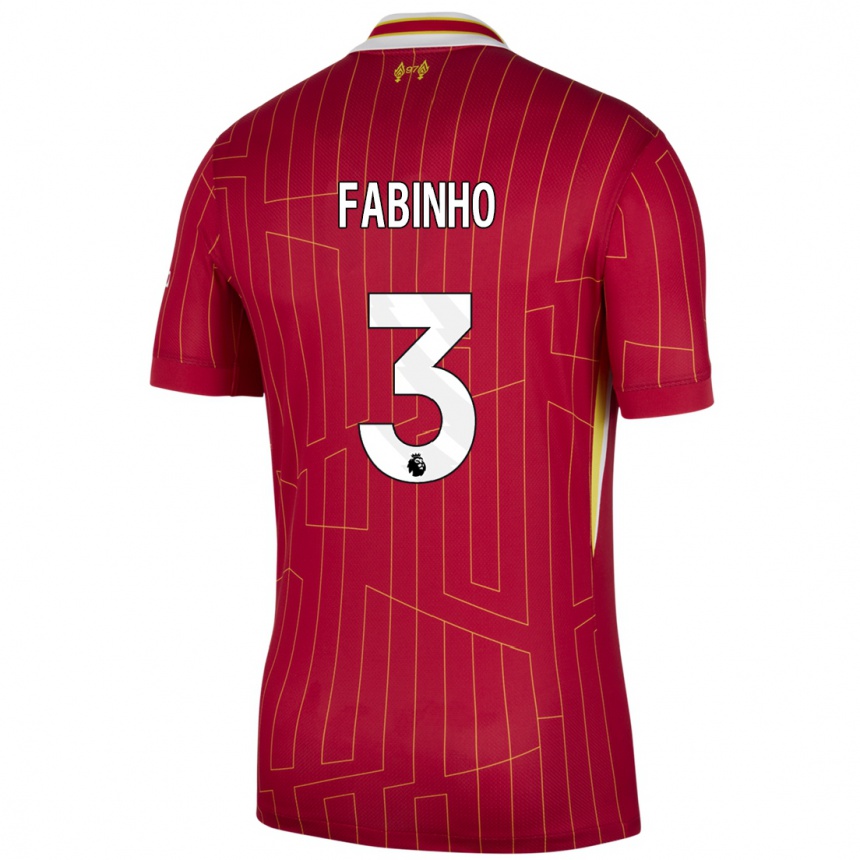 Enfant Football Maillot Fabinho #3 Rouge Jaune Blanc Tenues Domicile 2024/25