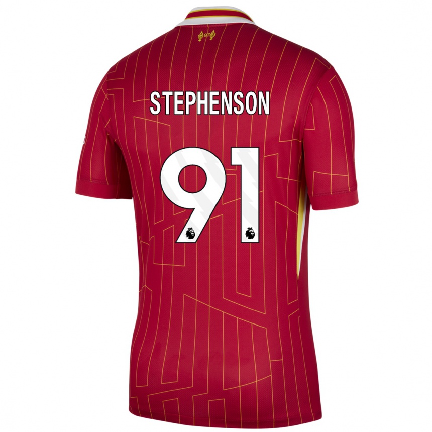 Enfant Football Maillot Luca Stephenson #91 Rouge Jaune Blanc Tenues Domicile 2024/25