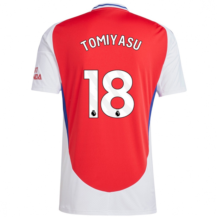 Enfant Football Maillot Takehiro Tomiyasu #18 Rouge Blanc Tenues Domicile 2024/25