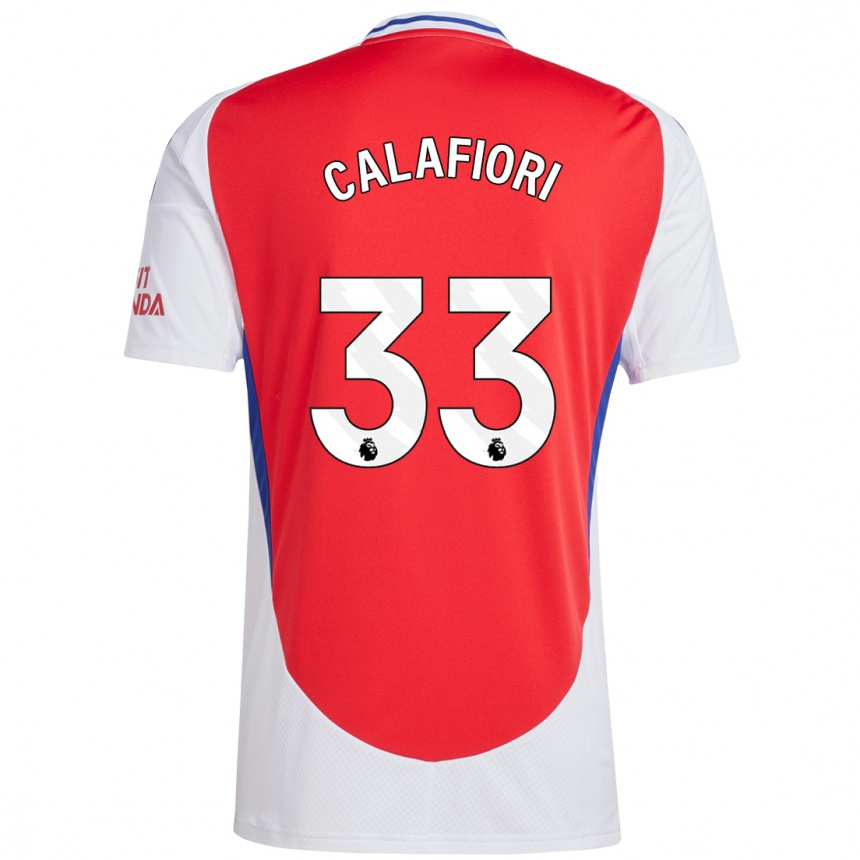 Enfant Football Maillot Riccardo Calafiori #33 Rouge Blanc Tenues Domicile 2024/25