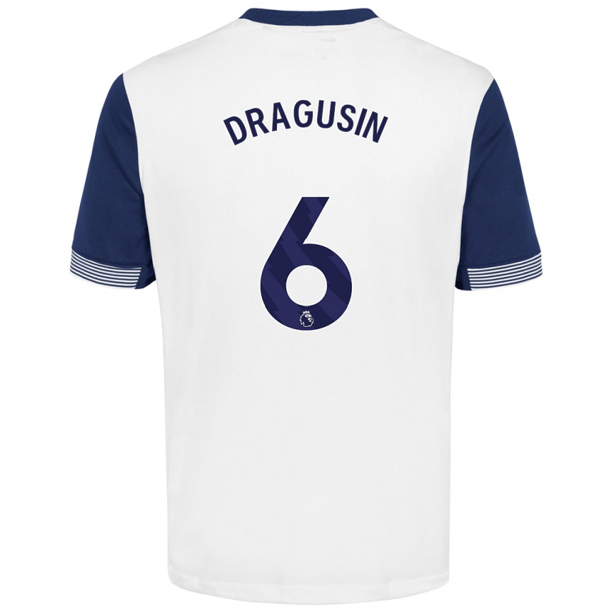 Enfant Football Maillot Radu Drăgușin #6 Blanc Bleu Tenues Domicile 2024/25