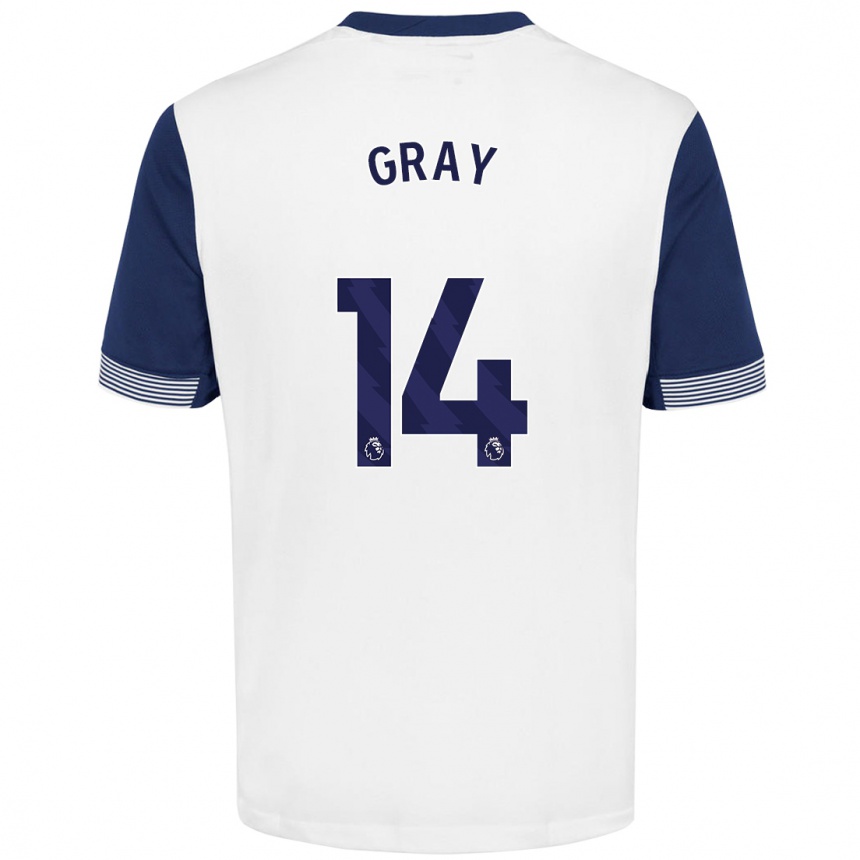 Enfant Football Maillot Archie Gray #14 Blanc Bleu Tenues Domicile 2024/25