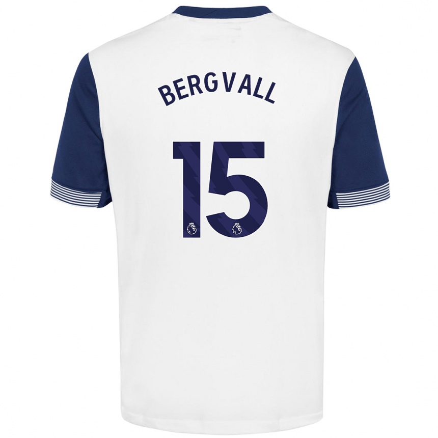 Enfant Football Maillot Lucas Bergvall #15 Blanc Bleu Tenues Domicile 2024/25