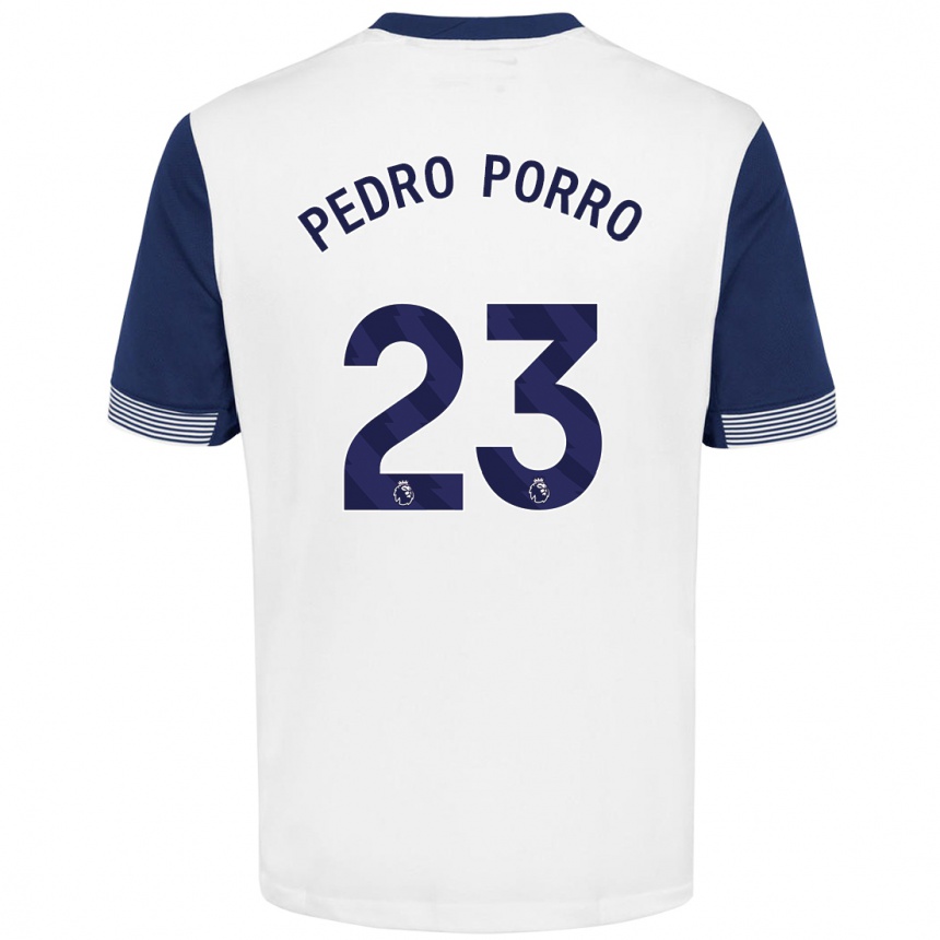 Enfant Football Maillot Pedro Porro #23 Blanc Bleu Tenues Domicile 2024/25