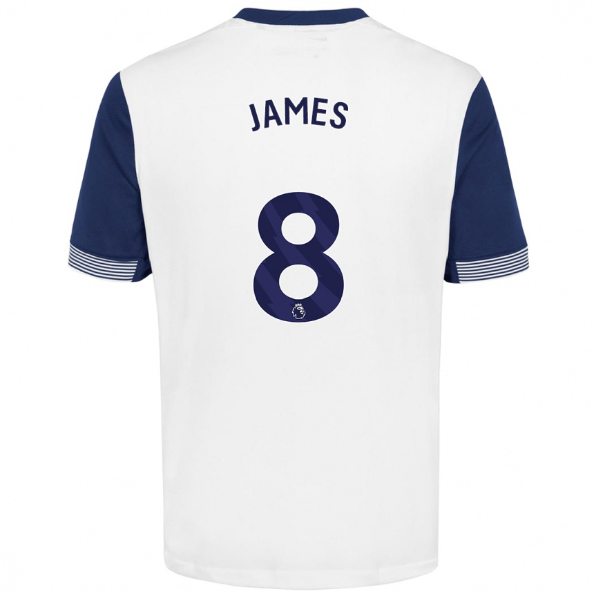 Enfant Football Maillot Angharad James #8 Blanc Bleu Tenues Domicile 2024/25