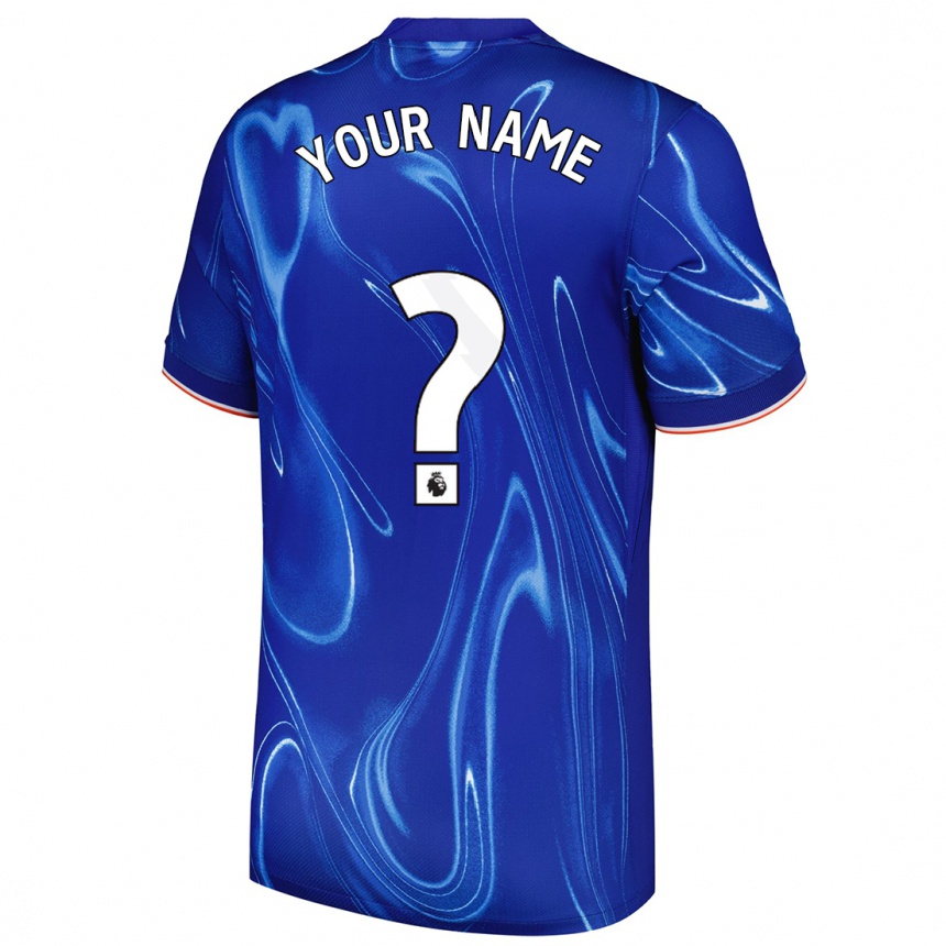 Enfant Football Maillot Votre Nom #0 Bleu Blanc Tenues Domicile 2024/25