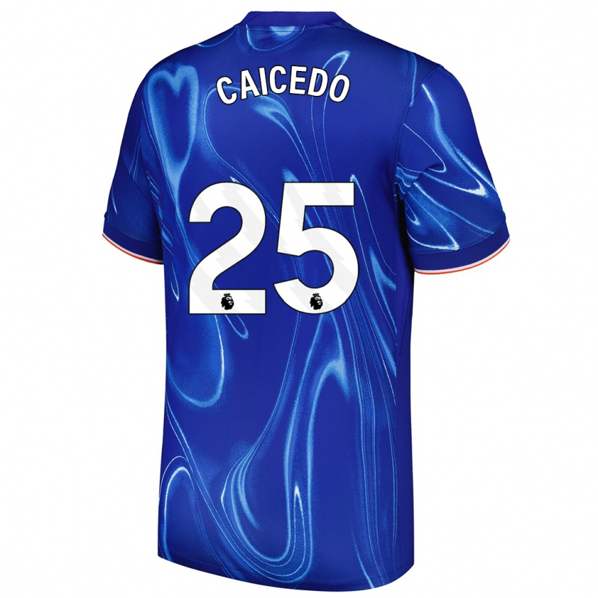 Enfant Football Maillot Moisés Caicedo #25 Bleu Blanc Tenues Domicile 2024/25