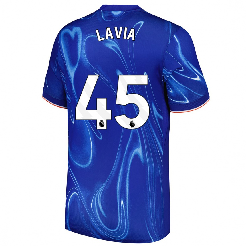 Enfant Football Maillot Roméo Lavia #45 Bleu Blanc Tenues Domicile 2024/25