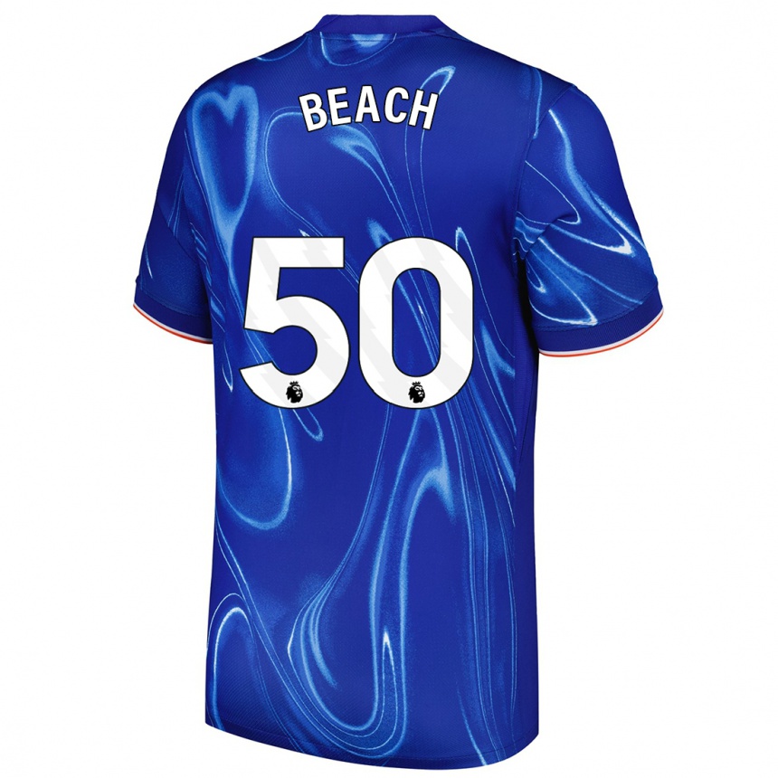 Enfant Football Maillot Eddie Beach #50 Bleu Blanc Tenues Domicile 2024/25