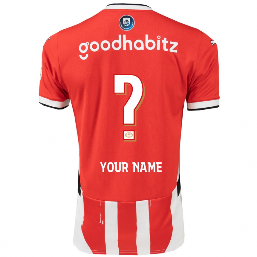 Enfant Football Maillot Votre Nom #0 Rouge Blanc Tenues Domicile 2024/25