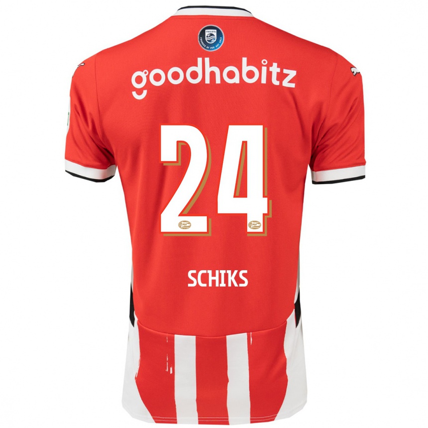 Enfant Football Maillot Niek Schiks #24 Rouge Blanc Tenues Domicile 2024/25