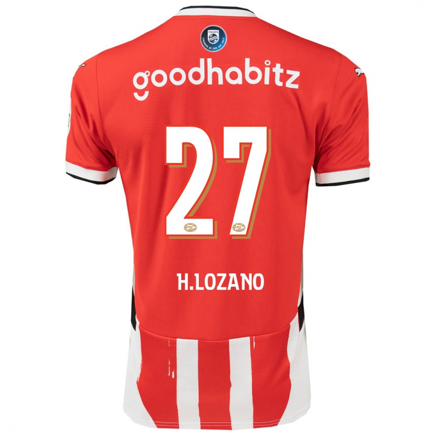 Enfant Football Maillot Hirving Lozano #27 Rouge Blanc Tenues Domicile 2024/25