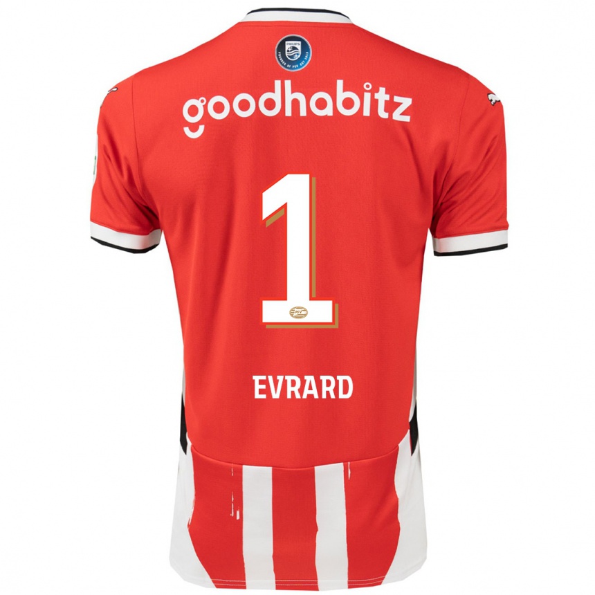 Enfant Football Maillot Nicky Evrard #1 Rouge Blanc Tenues Domicile 2024/25