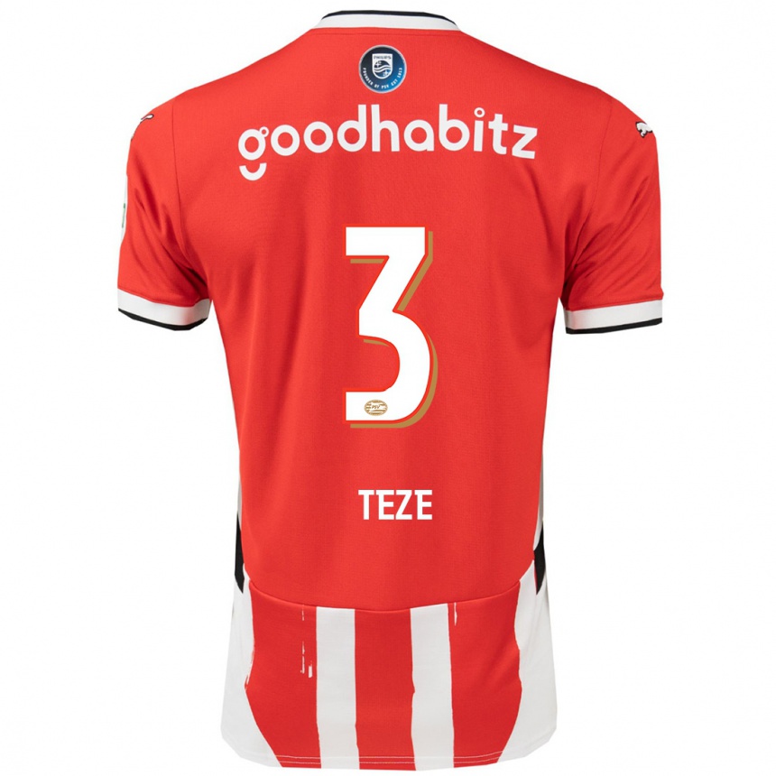 Enfant Football Maillot Jordan Teze #3 Rouge Blanc Tenues Domicile 2024/25