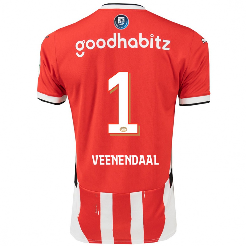 Enfant Football Maillot Sari Van Veenendaal #1 Rouge Blanc Tenues Domicile 2024/25