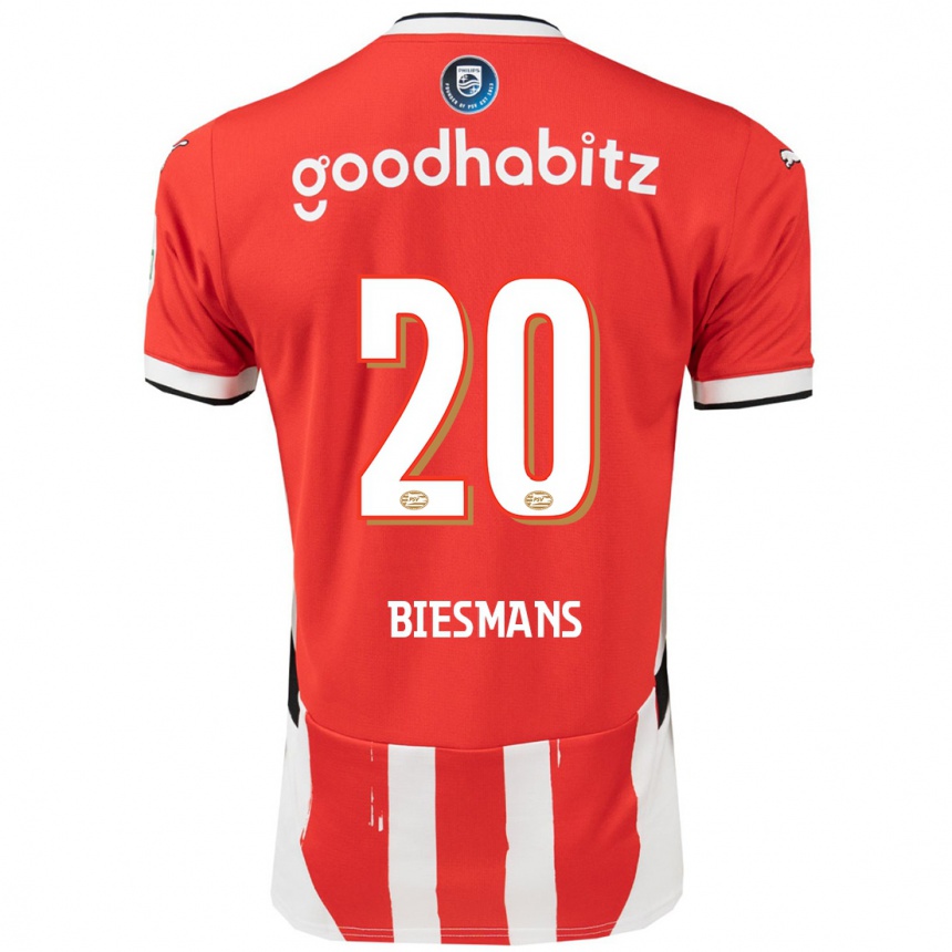 Enfant Football Maillot Julie Biesmans #20 Rouge Blanc Tenues Domicile 2024/25