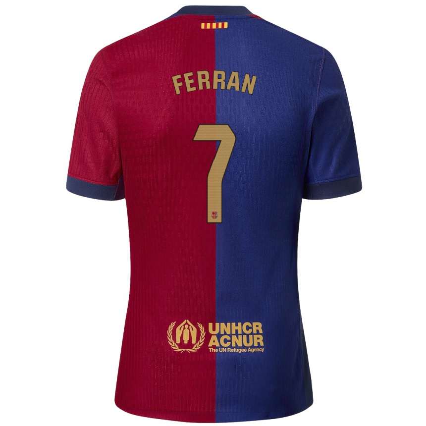 Enfant Football Maillot Ferran Torres #7 Bleu Rouge Tenues Domicile 2024/25