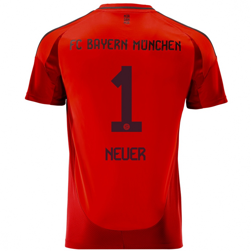 Enfant Football Maillot Manuel Neuer #1 Rouge Tenues Domicile 2024/25