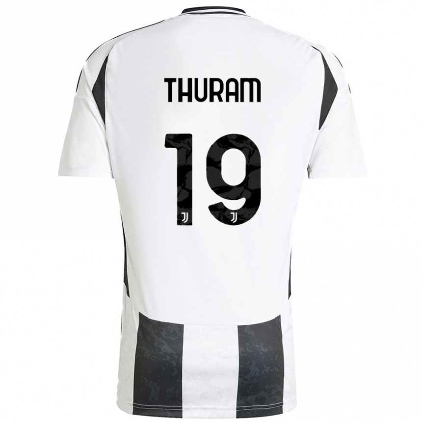 Enfant Football Maillot Khéphren Thuram #19 Blanc Noir Tenues Domicile 2024/25