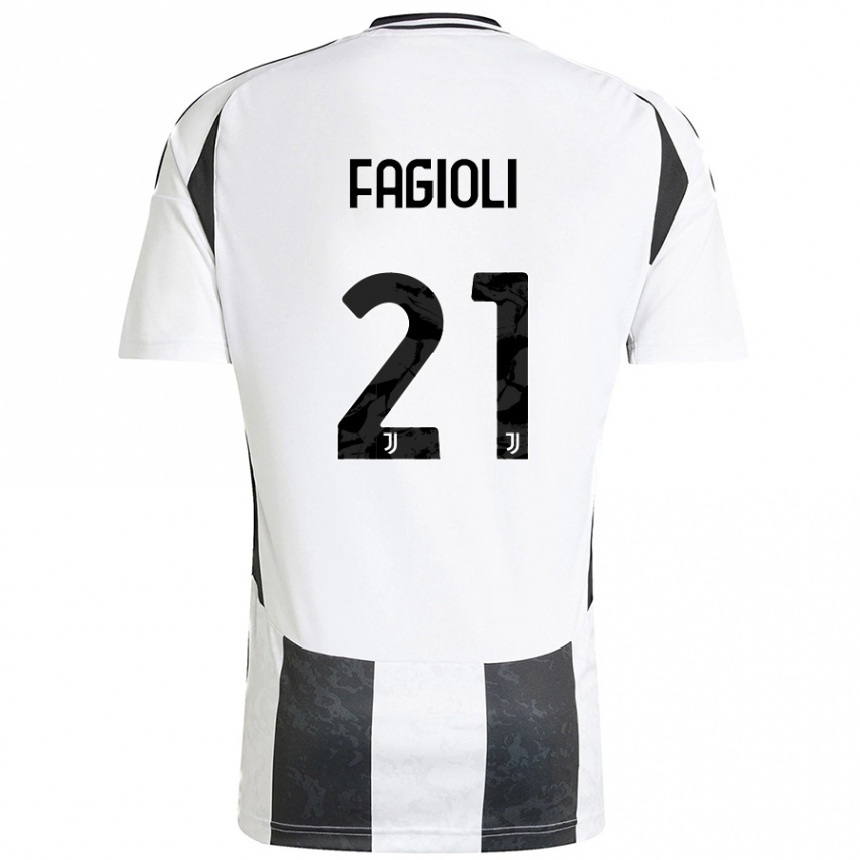 Enfant Football Maillot Nicolo Fagioli #21 Blanc Noir Tenues Domicile 2024/25