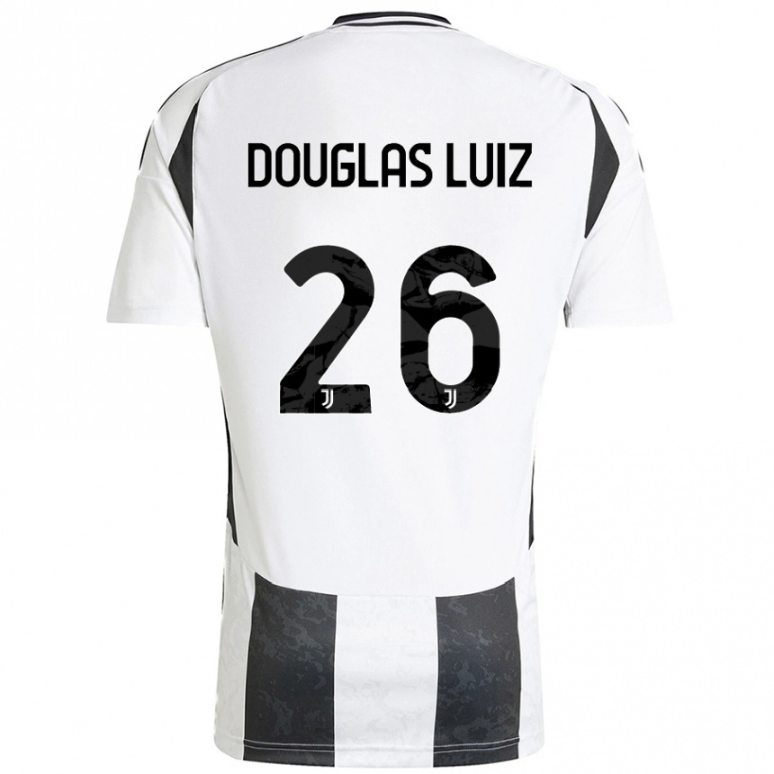 Enfant Football Maillot Douglas Luiz #26 Blanc Noir Tenues Domicile 2024/25