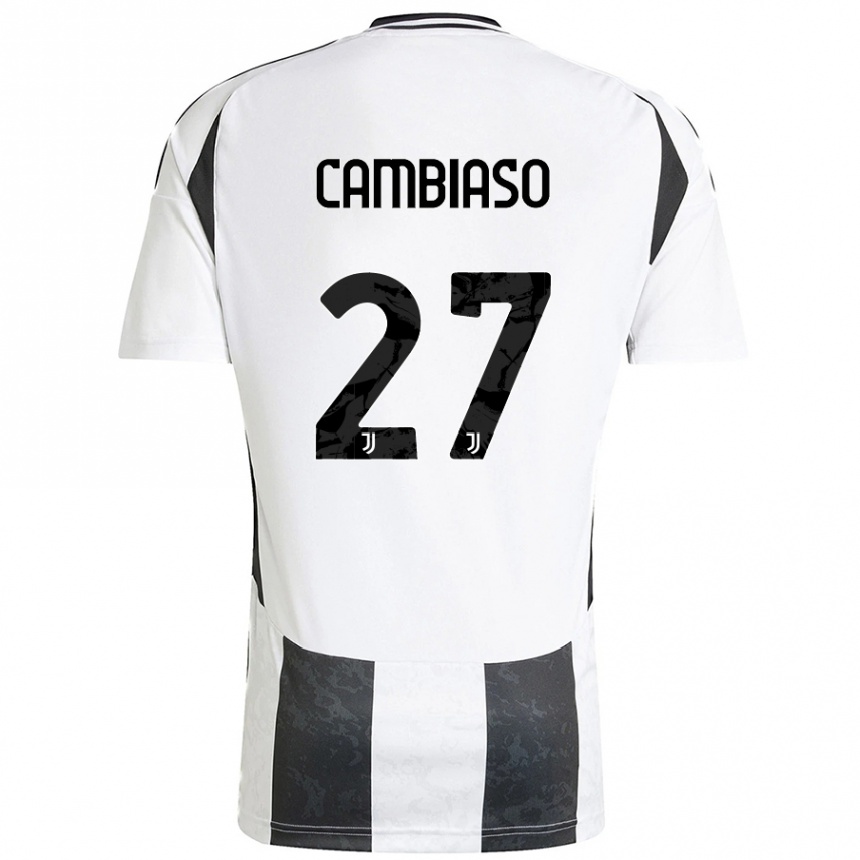 Enfant Football Maillot Andrea Cambiaso #27 Blanc Noir Tenues Domicile 2024/25