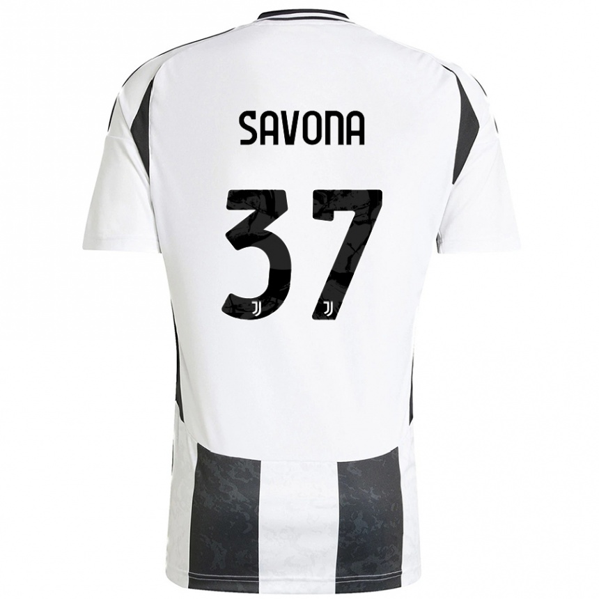 Enfant Football Maillot Nicolo Savona #37 Blanc Noir Tenues Domicile 2024/25