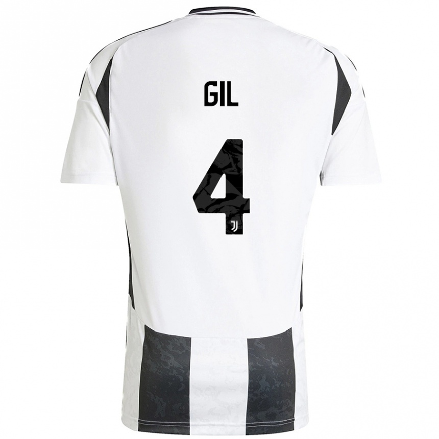 Enfant Football Maillot Javier Gil #4 Blanc Noir Tenues Domicile 2024/25