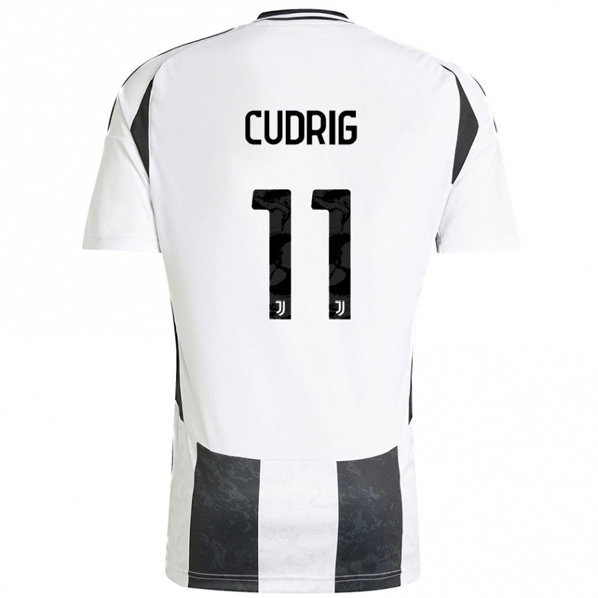 Enfant Football Maillot Nicolò Cudrig #11 Blanc Noir Tenues Domicile 2024/25