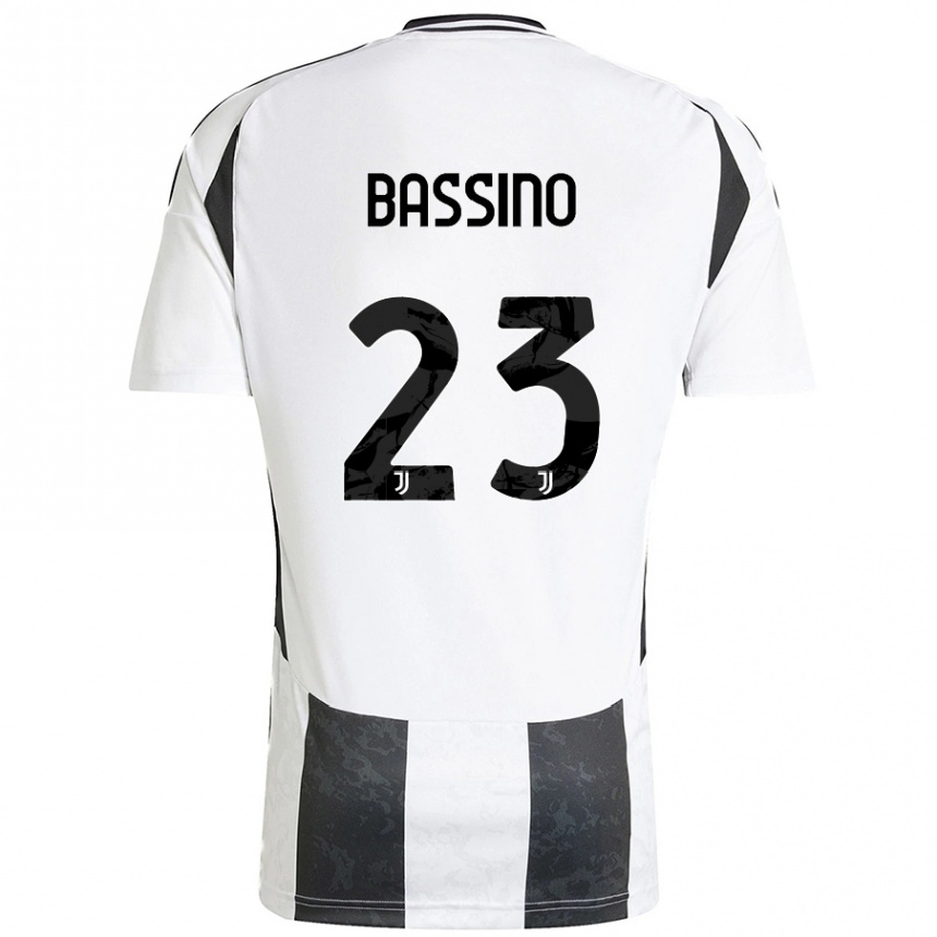 Enfant Football Maillot Alessandro Bassino #23 Blanc Noir Tenues Domicile 2024/25